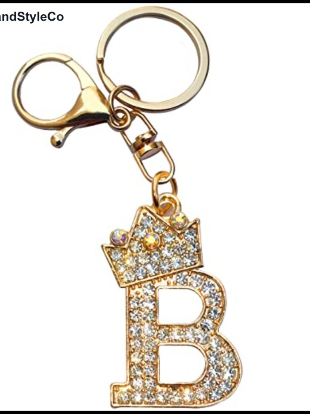 Initial Letter Keychain Gold Plated Alloy Rhinestone Keyring